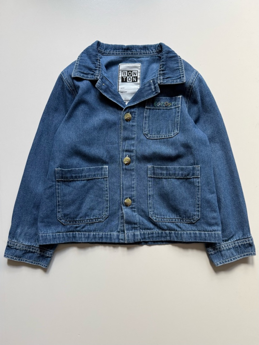 Bonton Kids Unisex Ermana Denim Jacket, Denim Blue - Size 6